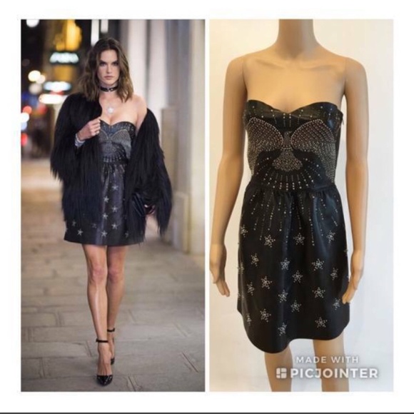 VALENTINO LEATHER STRAPLESS EMBELLISHED DRESS - Picture 1 of 8